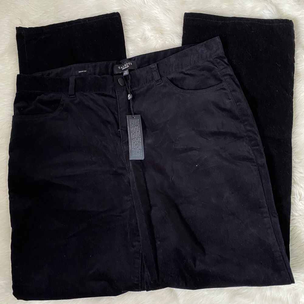 NWT Talbots Signature Boot Black Velvet Pants 14